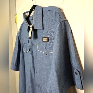 COOGI NWT Chambray Blue 100% Cotton Button Down Short Sleeve Shirt 2XL